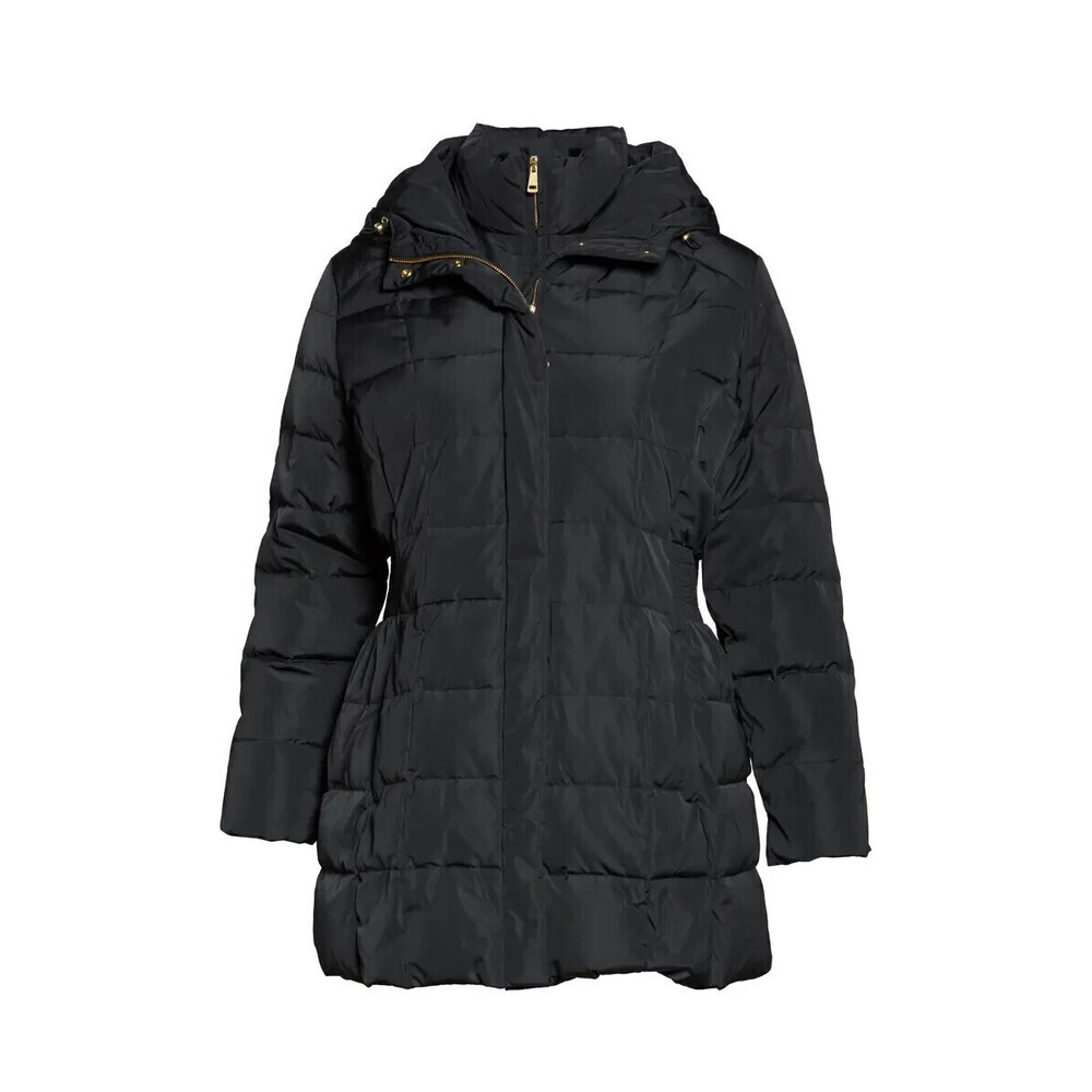 Cole Haan Signature Hooded Down & Feather Jacket Coat Solid Black L Large